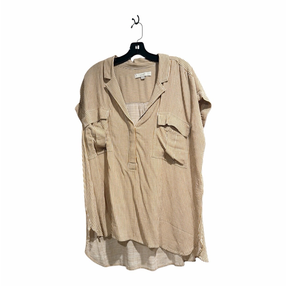 LOFT Tan White Striped Short Sleeve Blouse Size XL